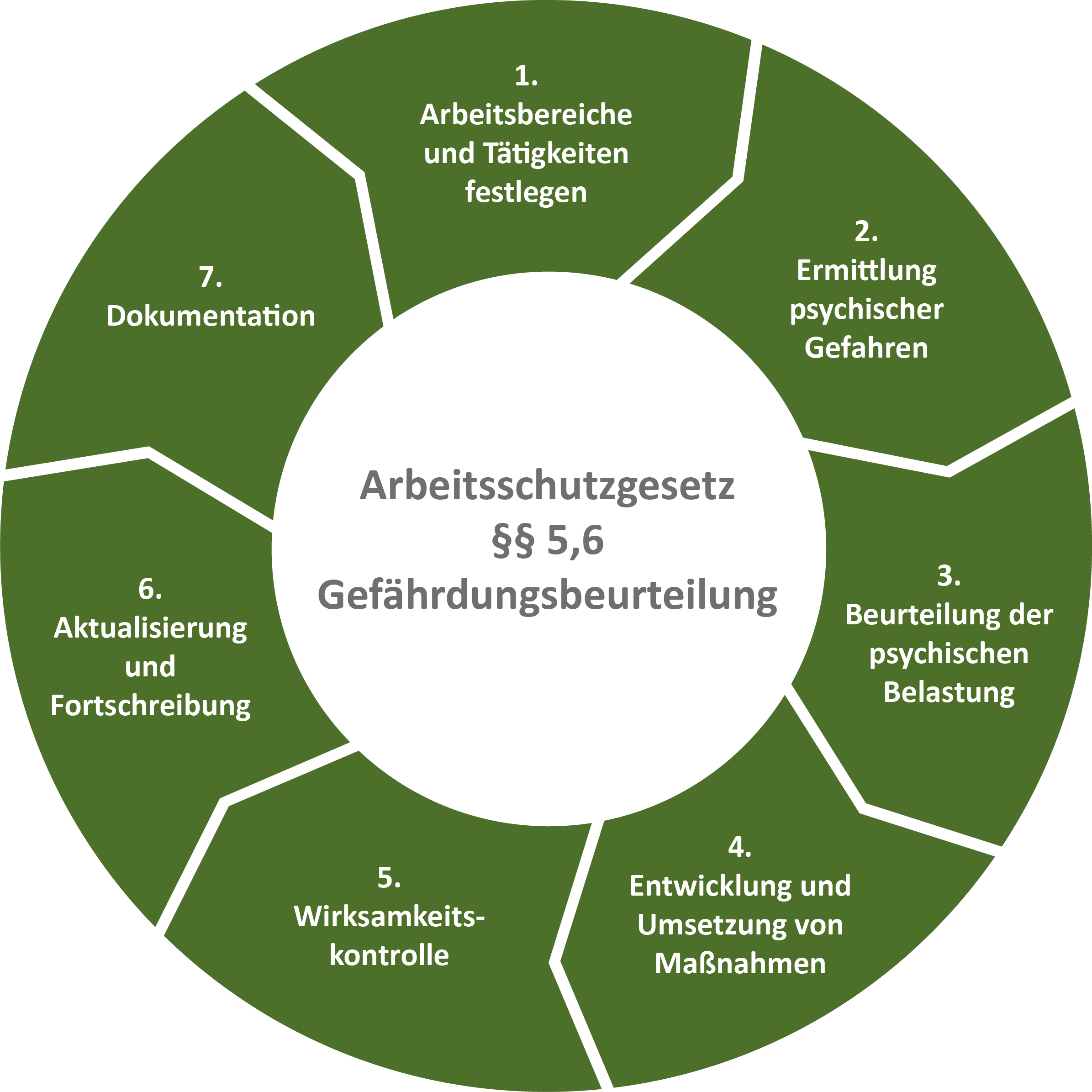 7 Schritte zur GFB – psychische Gefahren Kreisdiagramm ecoprotec GmbH - Die sieben Schritte der Gefährdungsbeurteilung