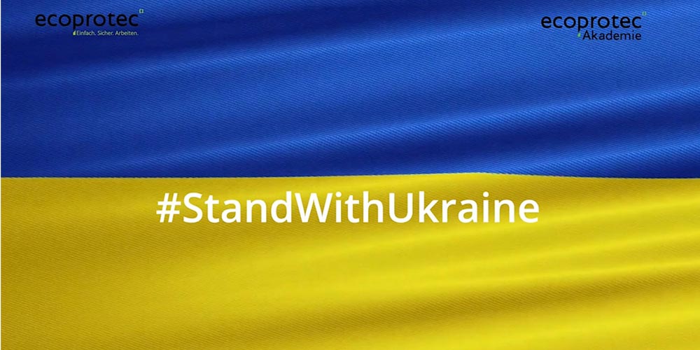 Solidarität mit der Ukraine ecoprotec und ecoprotec Akademie Flagge Spenden Aufruf
