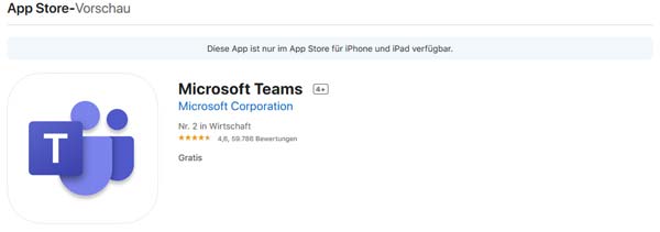 Download der Microsoft Teams App im App Store von Apple