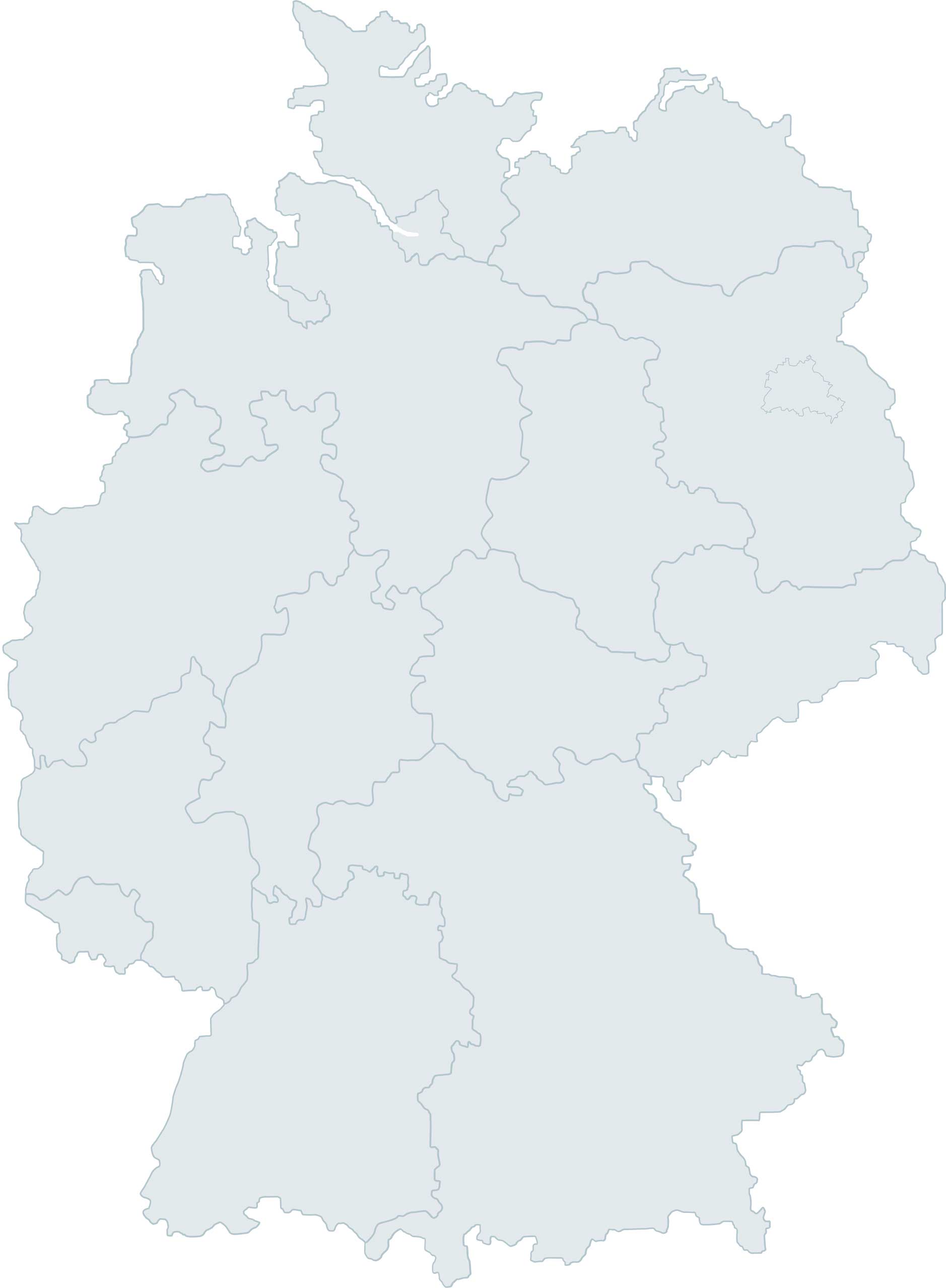 Deutschlandkarte mit Grenzen der BU desländer ecoprotec Standorte bundesweit
