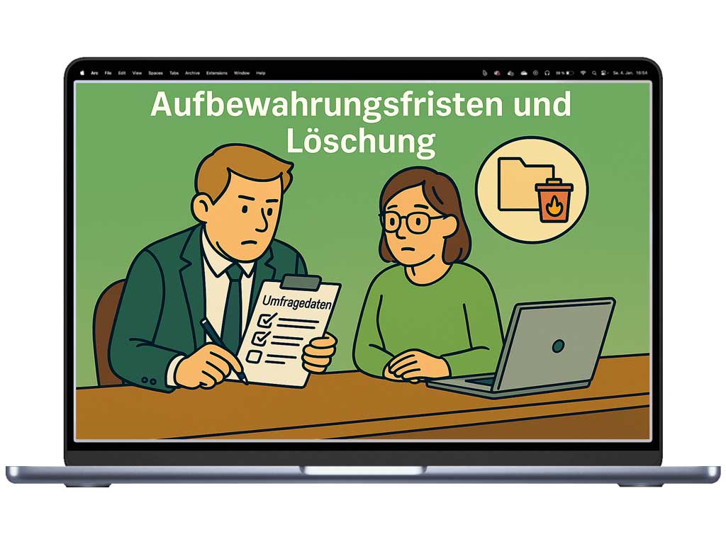 Ein Comic Bild, das zwei Personen bei einem Gespräch zuden Aufbewahrungsfristen zeigt
