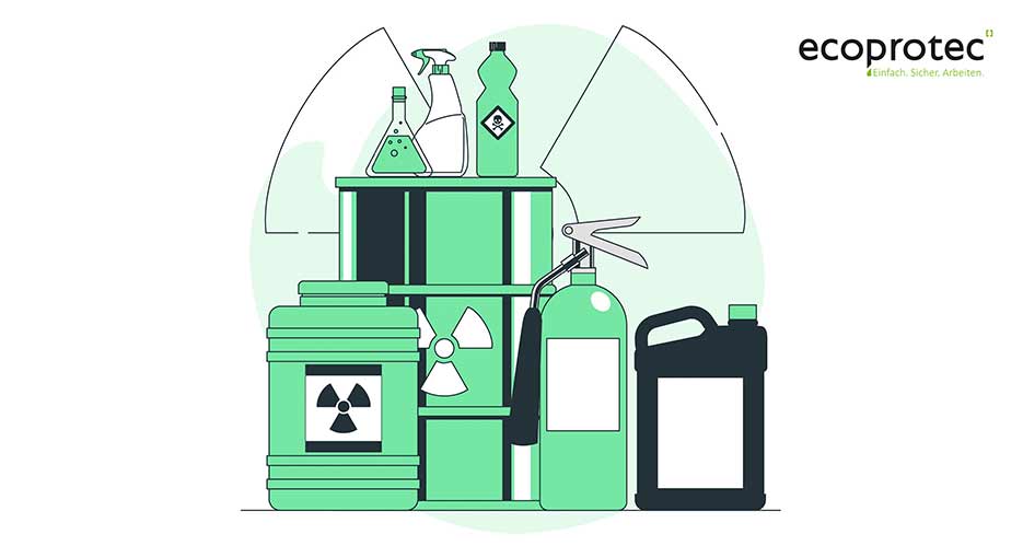 Schaubild vieler Chemikalien und Gefahrstoffe